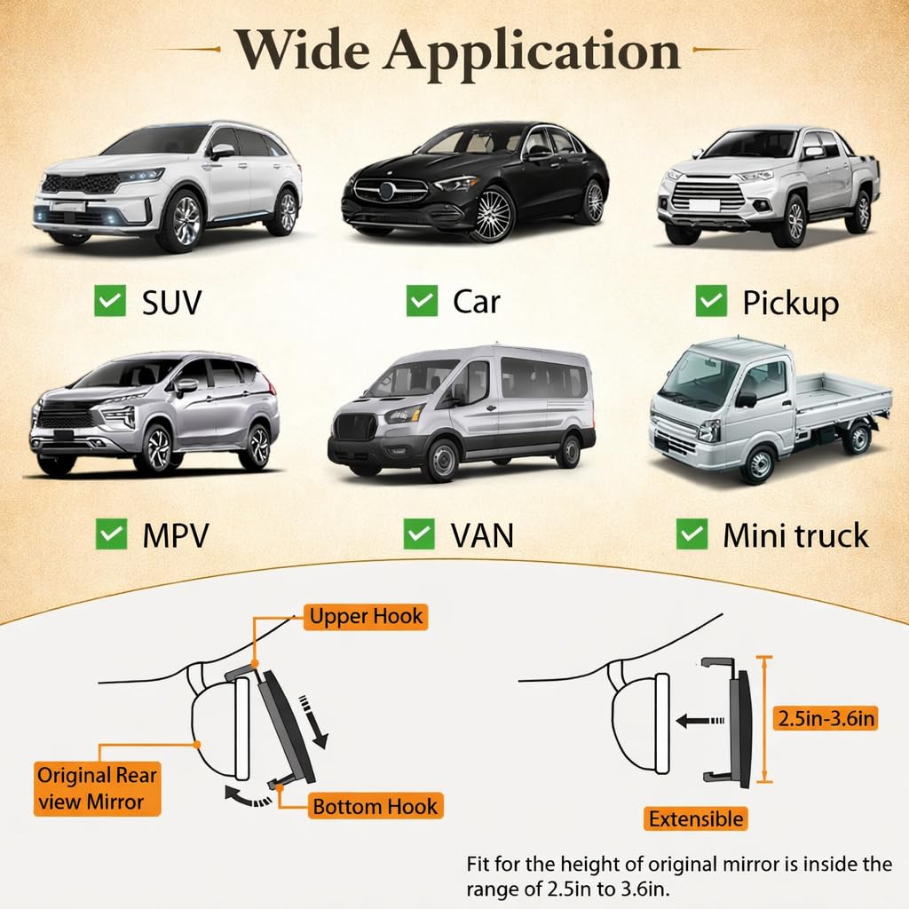 Panoramic Interior Extended Rear View Mirror for Cars