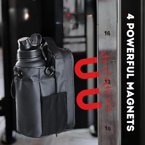 Magnetic Gym Bag with Bottle Holder & Zipper Pockets